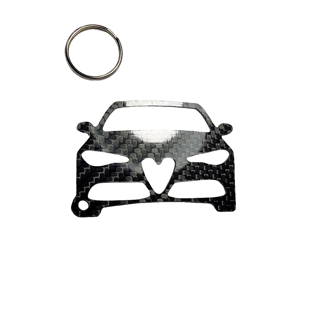 Carbon Fiber keychain for Alfa Romeo Giulia Ti Sport 952 (2016-Present) Inspired Keychain Lanyard   front view Glossy Twill