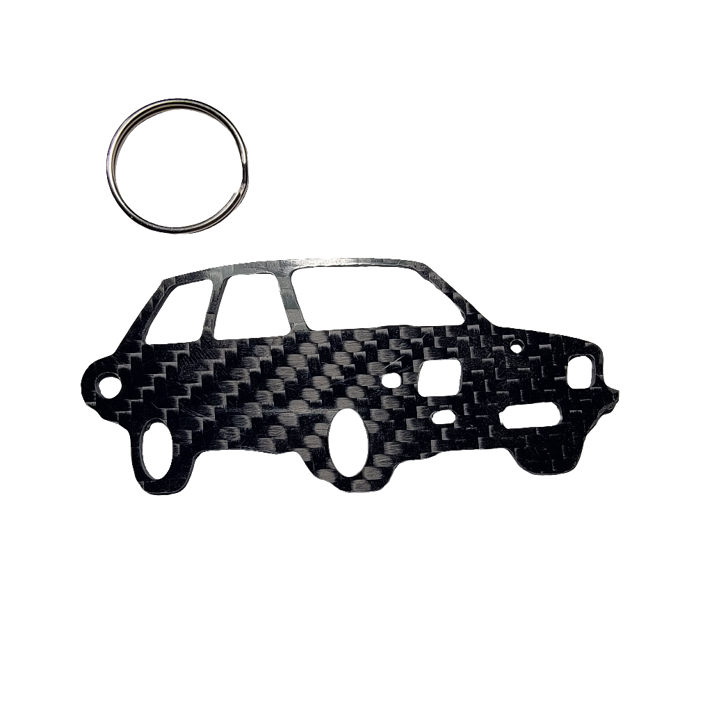 Carbon Fiber keychain for Yugo GV (1985-1992) Zastava Koral (One of the Worst Cars Ever Made) Inspired Keychain Lanyard 3D front view Glossy Twill