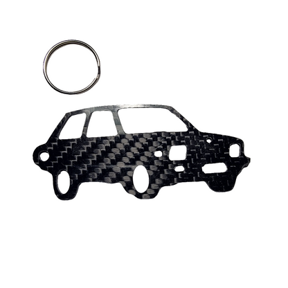 Carbon Fiber keychain for Yugo GV (1985-1992) Zastava Koral (One of the Worst Cars Ever Made) Inspired Keychain Lanyard 3D front view Glossy Twill