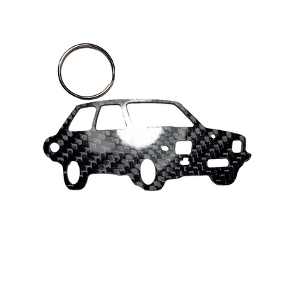 Carbon Fiber keychain for Yugo GV (1985-1992) Zastava Koral (One of the Worst Cars Ever Made) Inspired Keychain Lanyard 3D front view Glossy Twill