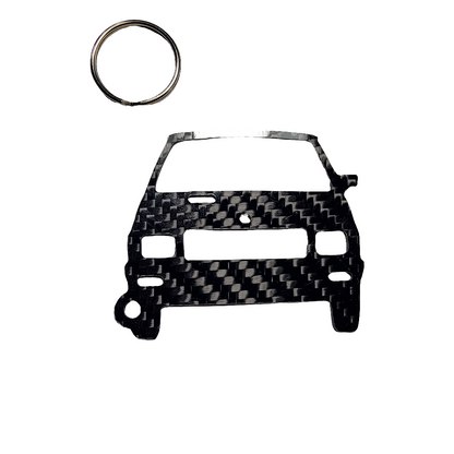 Carbon Fiber keychain for Yugo GV (1985-1992) Zastava Koral (One of the Worst Cars Ever Made) Inspired Keychain Lanyard  front view Glossy Twill