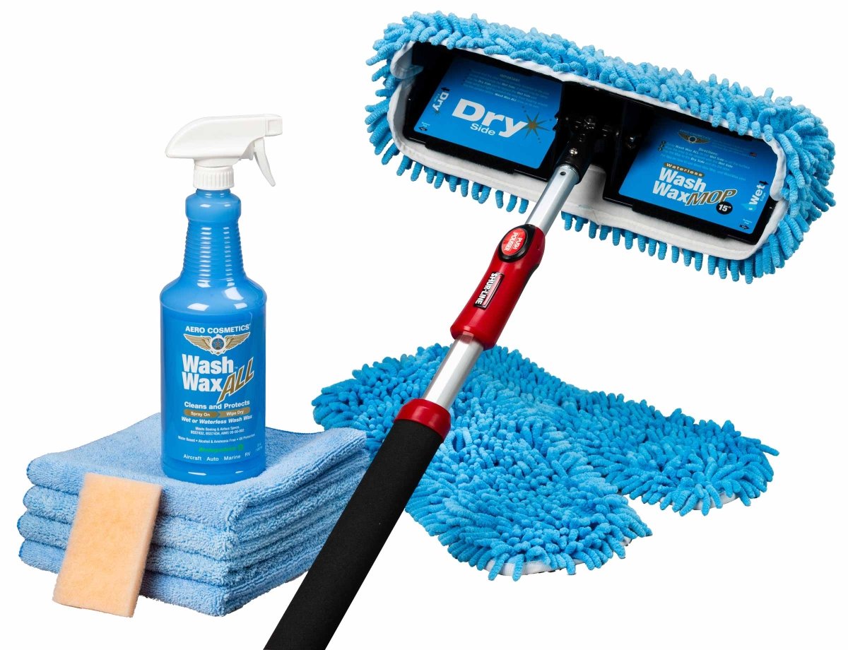Basic Waterless Mop Kit 15" w/ Easy Reach Shur-Line Pole for RVs & Aircraft