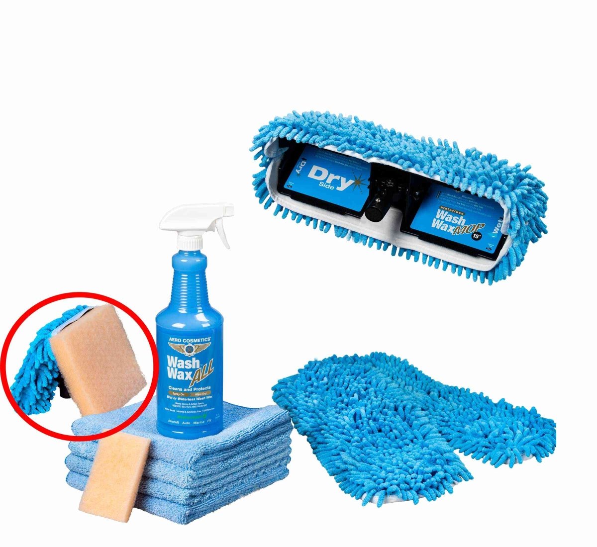 Basic Waterless Mop Kit 15" w/ Easy Reach Shur-Line Pole for RVs & Aircraft
