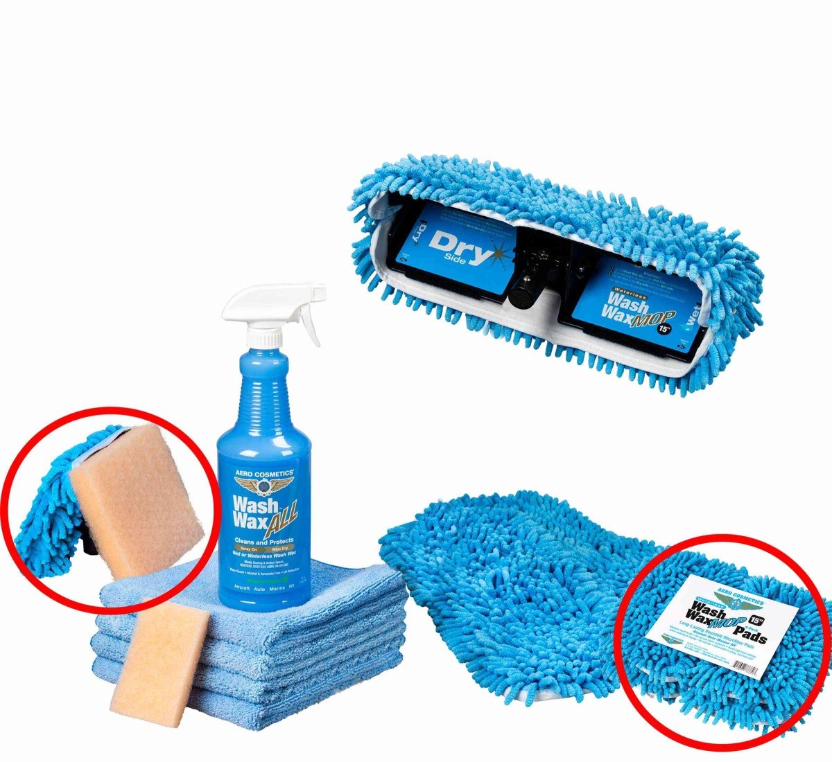 Basic Waterless Mop Kit 15" w/ Easy Reach Shur-Line Pole for RVs & Aircraft