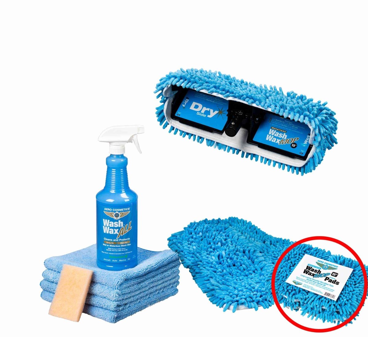 Basic Waterless Mop Kit 15" w/ Easy Reach Shur-Line Pole for RVs & Aircraft