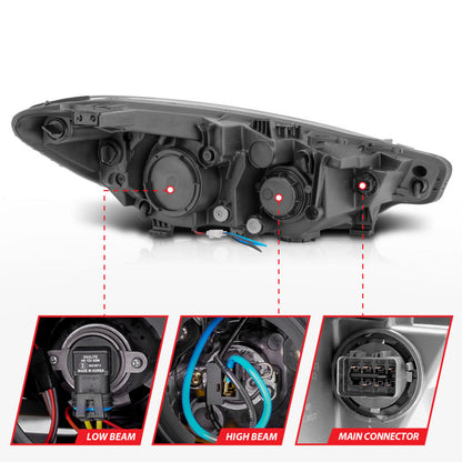 ANZO 2014-2016 Kia Forte Projector Headlights w/ Light Bar Black Housing w/ DRL 121562
