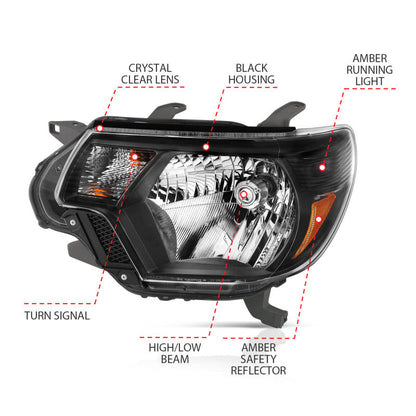 Anzo  2012-2015 Toyota Tacoma Crystal Headlights Black
