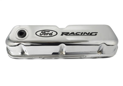 Ford Chrome Steel Valve Cover Set w/Ford Racing Logo FRD302-071