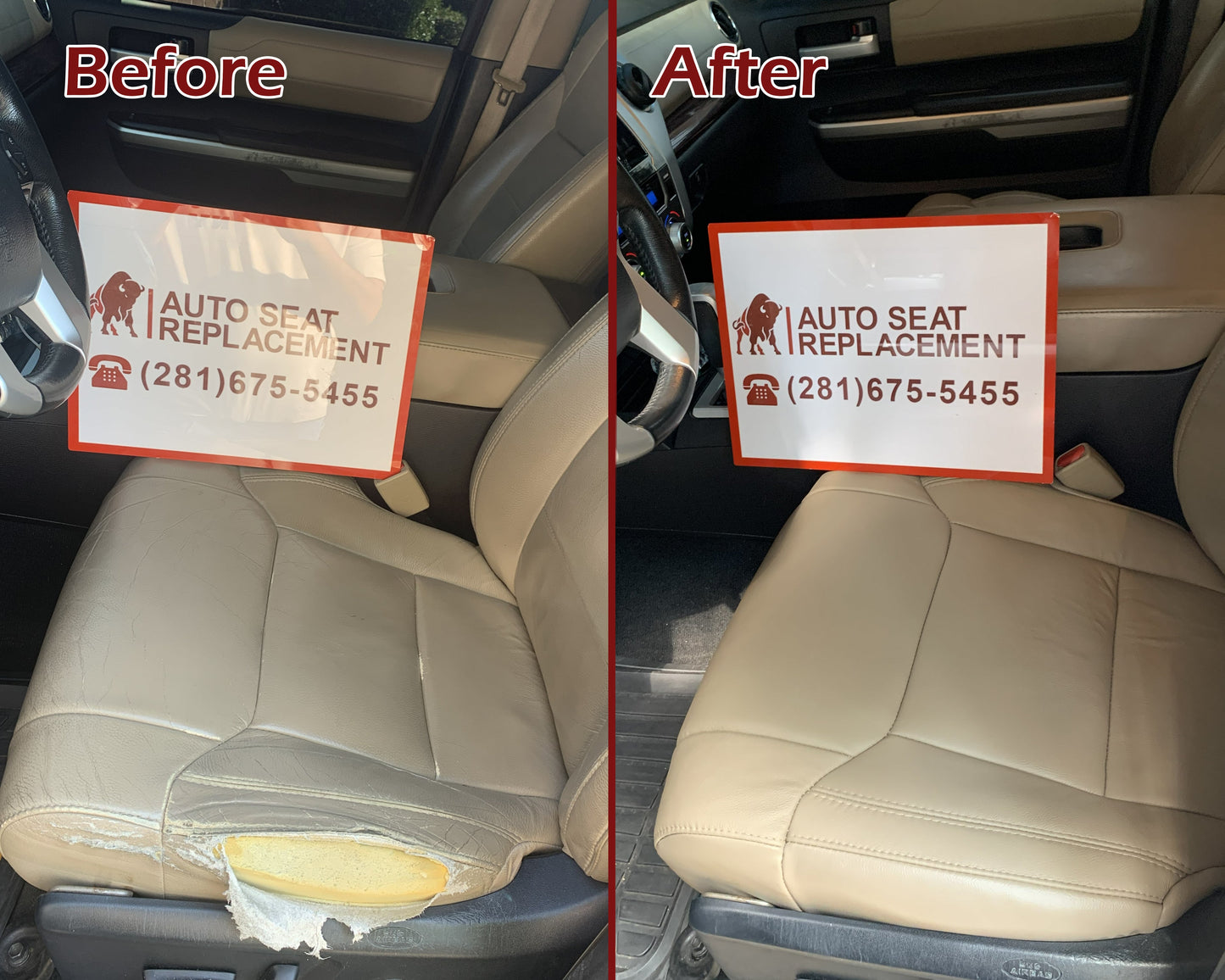 2014-2021 Toyota Tundra Driver OR Passenger Side Replacement Leather OR Synthetic Leather Seat Cover: Black