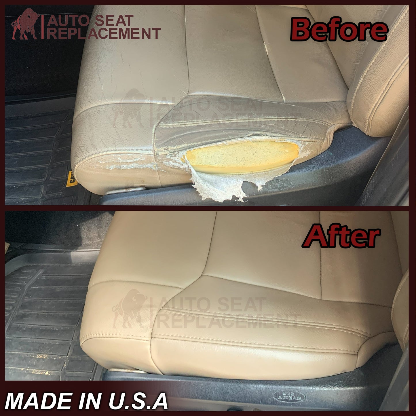 2014-2021 Toyota Tundra Driver OR Passenger Side Replacement Leather OR Synthetic Leather Seat Cover: Black