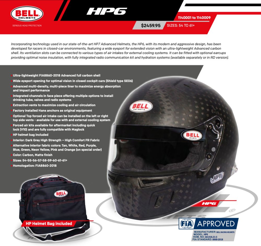 Bell HP6 EVO-II 8860-2018 Carbon Fiber Helmet