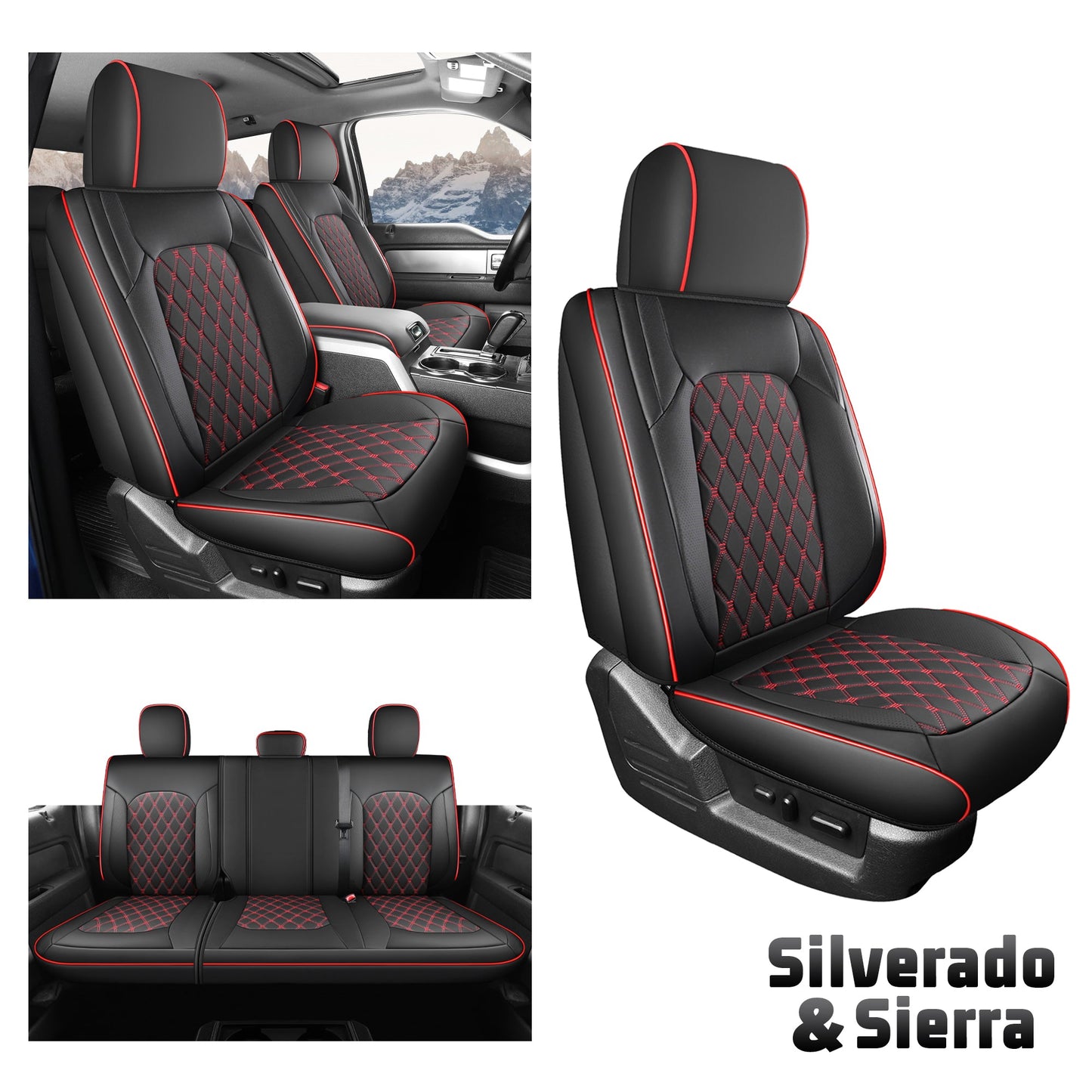 Umbrauto Leather Seat Covers for Silverado/Sierra, Waterproof Custom Full Set Seatcovers for Chevy Silverado/GMC Sierra 2007-2013 & 2019-2026 1500, 2020-2026 2500HD 3500HD Crew/Double/Extended Cab