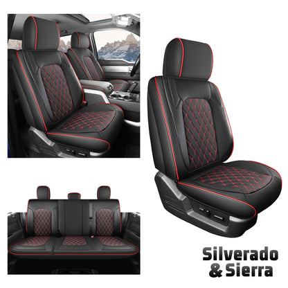 Umbrauto Leather Seat Covers for Silverado/Sierra, Waterproof Custom Full Set Seatcovers for Chevy Silverado/GMC Sierra 2007-2013 & 2019-2026 1500, 2020-2026 2500HD 3500HD Crew/Double/Extended Cab