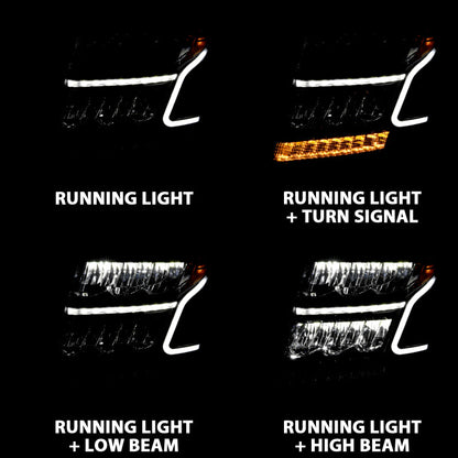 ANZO 15-20 Chevy Tahoe/Suburban LED Light Bar Style Headlights Black w/Sequential w/DRL w/Amber 111478