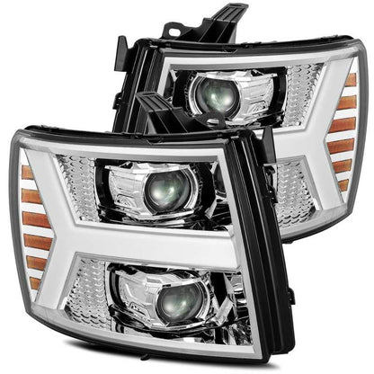 AlphaRex 07-13 Chevy 1500 LUXX LED Proj Headlights Plank Design Chrome w/ Activ Light/Seq Signal/DRL 880222 *Discontinued