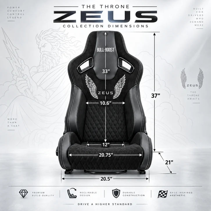 BULL BOOST ZEUS Collection Black Reclinable Racing Seats – Pair