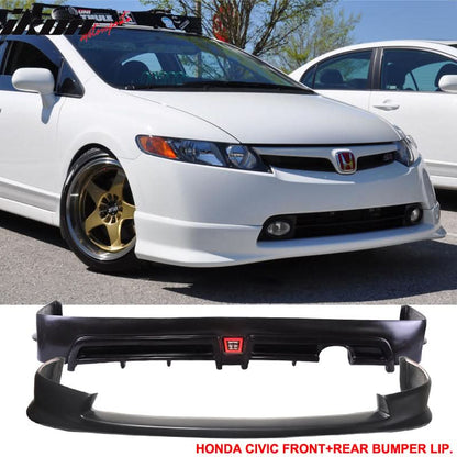 Fits 06-08 Civic HF-P PU Front&Rear Bumper Lip Spoiler&Brake Lamp