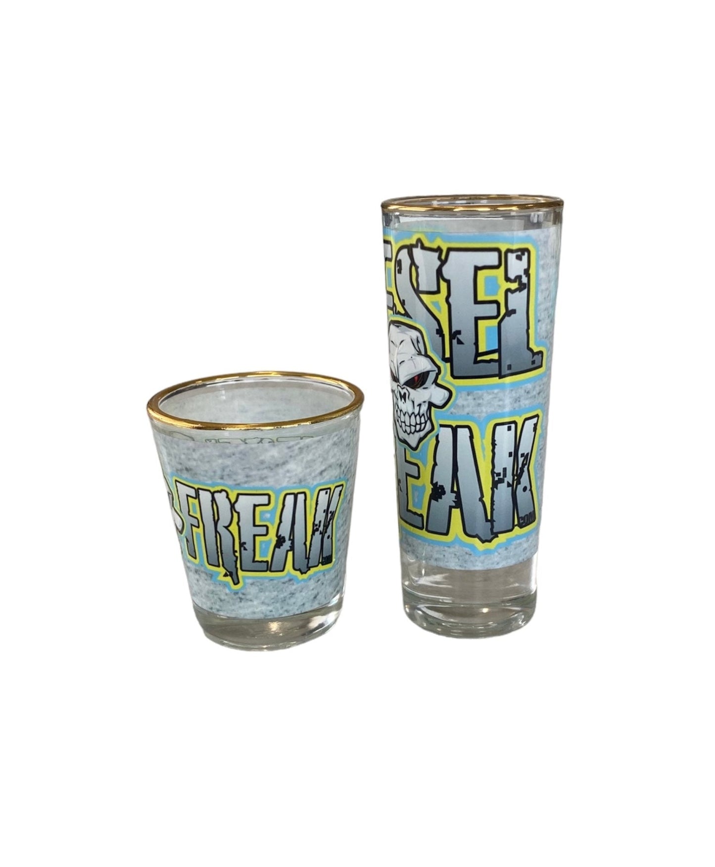 Blue and Yellow Diesel Freak Shot Glass - Gold Rim
