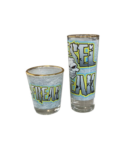 Blue and Yellow Diesel Freak Shot Glass - Gold Rim