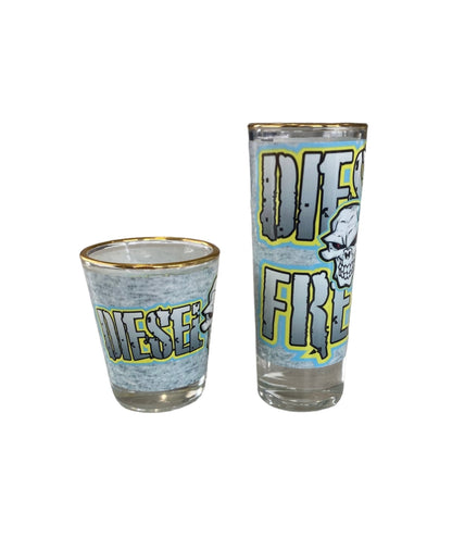 Blue and Yellow Diesel Freak Shot Glass - Gold Rim