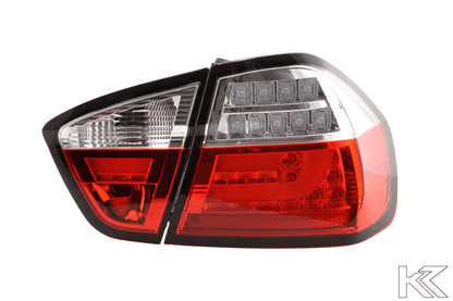 BMW 3-Series E90 Sedan Red/Clear LED Bar Taillights (2005-2008)
