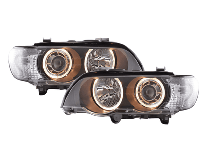 BMW X5 (Type E53) Black OE+ Angel Eyes Headlights - (2000-2003)