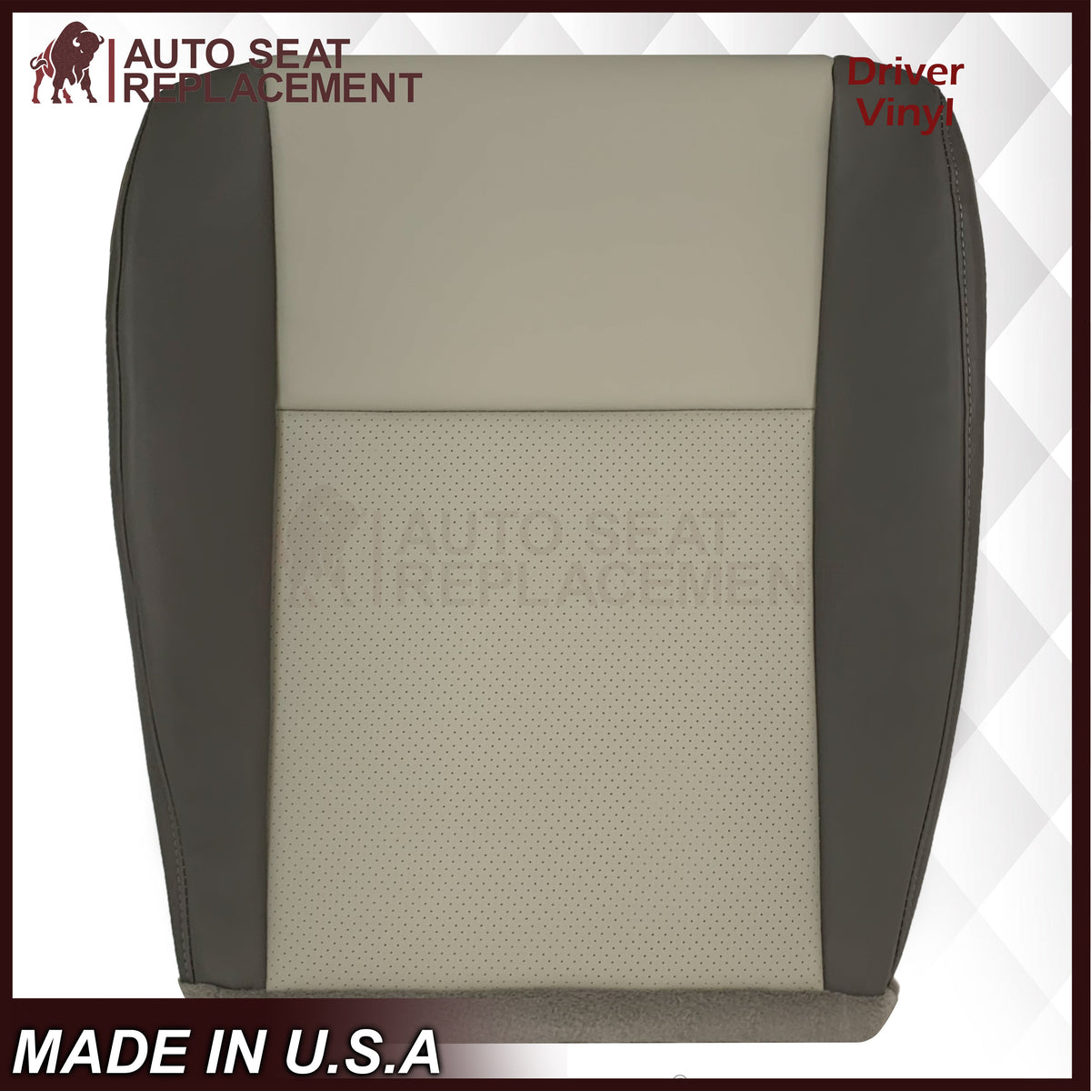 2008-2010 Jeep Grand Cherokee  Front Bottom Synthetic Leather Seat Cover 2 Tone Tan (Dk Khaki/Lt Graystone)