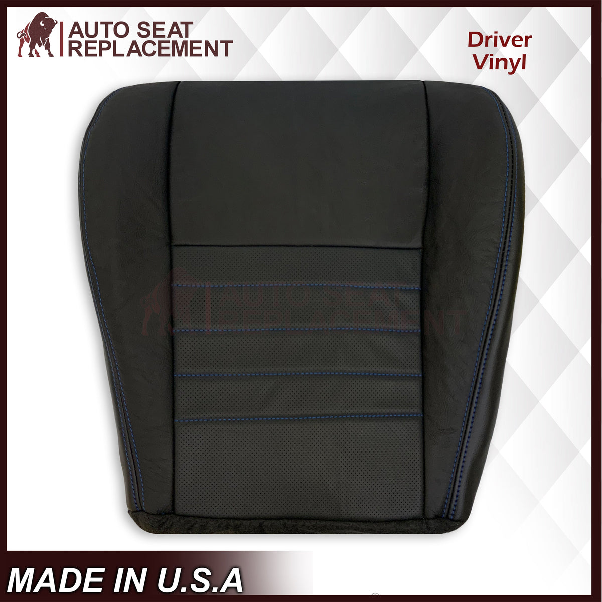 1999-2004 Ford Mustang GT Convertible Custom Blue Stitching Front & Second Row Seat Covers in Dark Charcoal Black: Choose From Variation