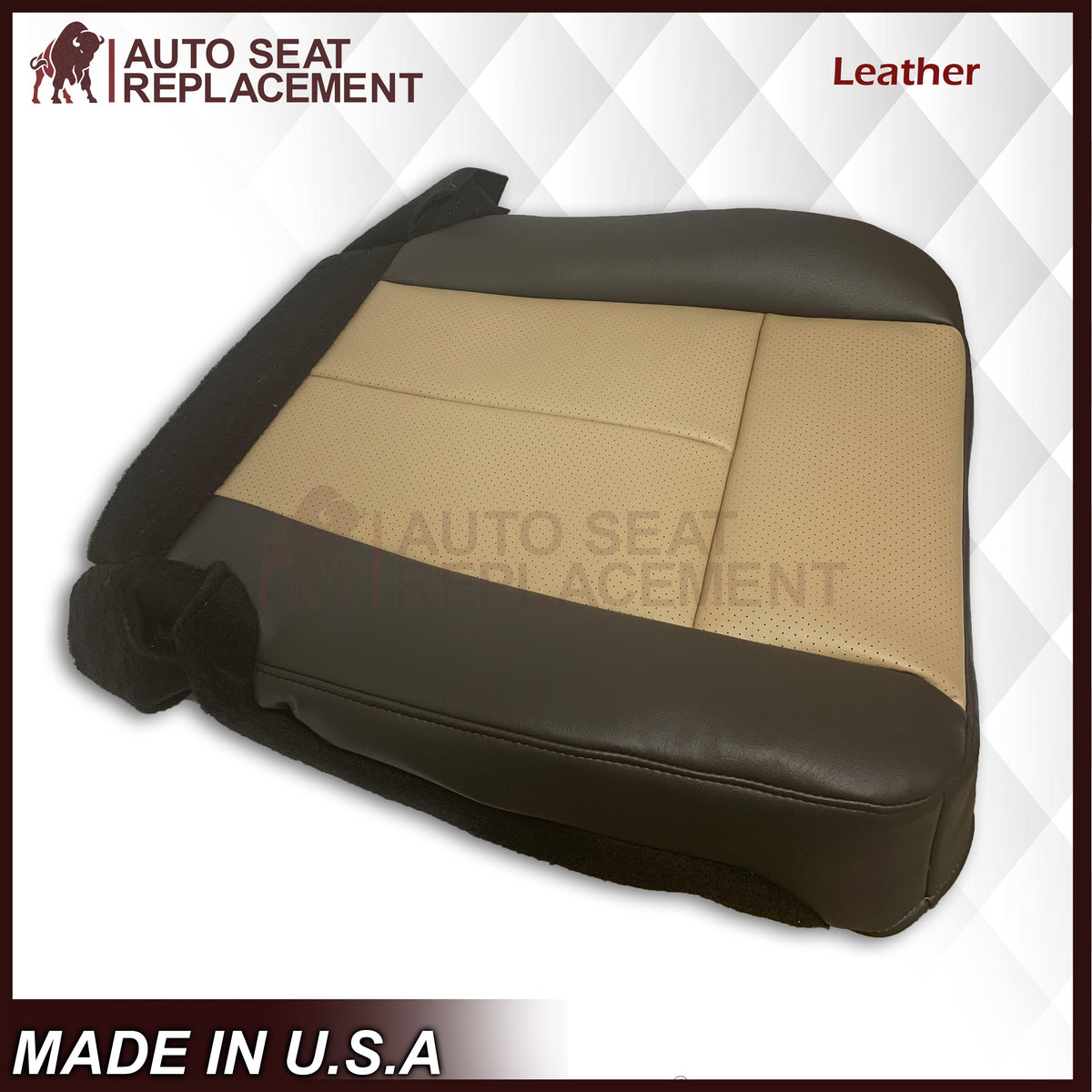 2007 2008 Ford Expedition Eddie Bauer Driver Or Passenger Side Replacement Perforated LEATHER Seat Cover In 2 Tone Tan (Tan- Dark Gray)