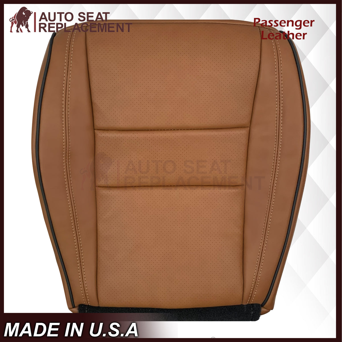 2011-2021 Jeep Grand Cherokee Overland Replacement Perforated Seat Cover: Saddle Brown w/Black Piping