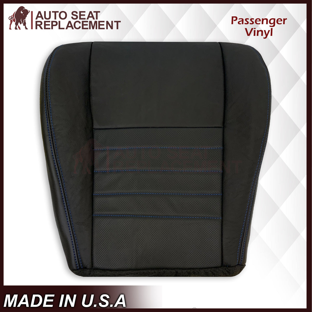 1999-2004 Ford Mustang GT Convertible Custom Blue Stitching Front & Second Row Seat Covers in Dark Charcoal Black: Choose From Variation