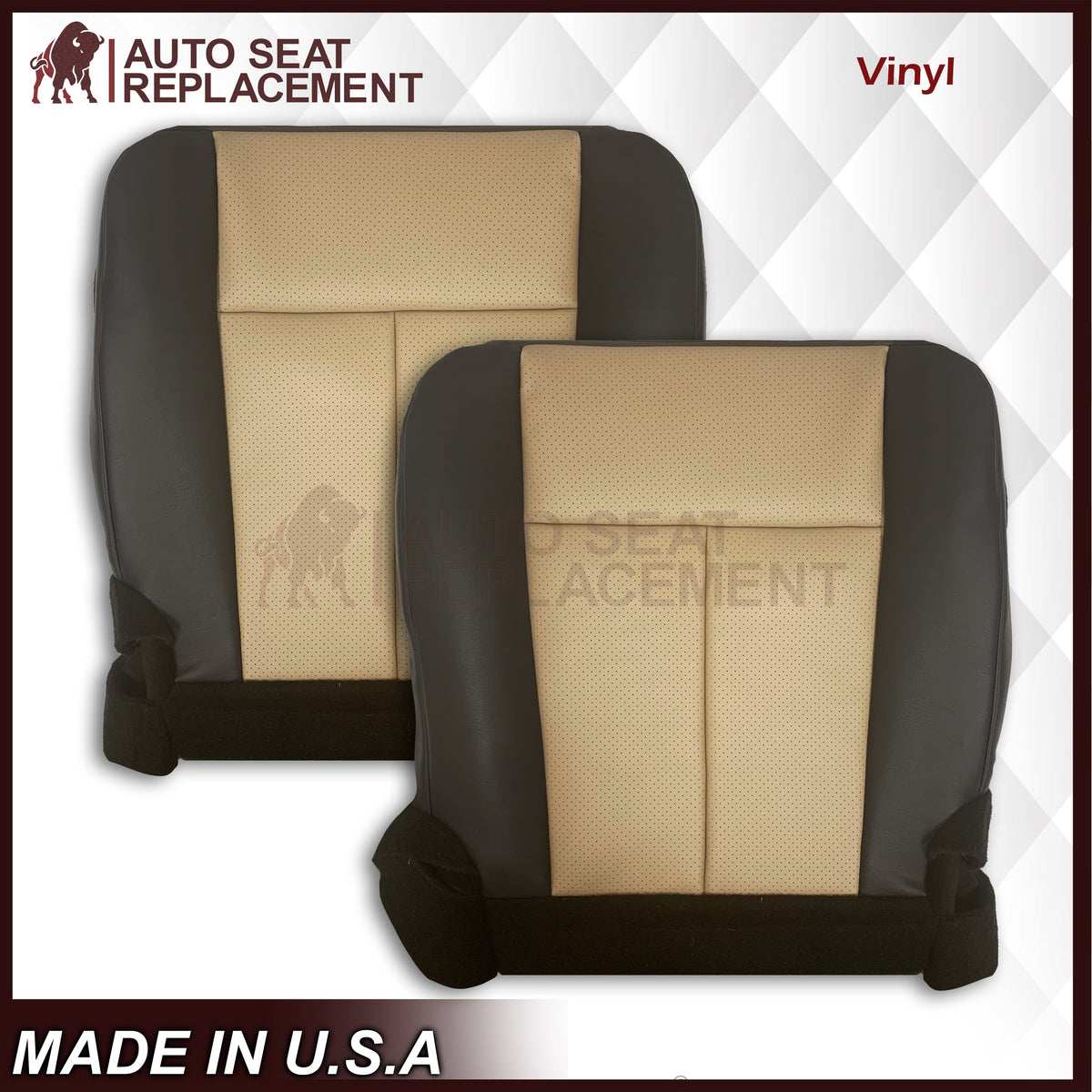 2007 2008 Ford Expedition Eddie Bauer Driver Or Passenger Side Replacement Perforated LEATHER Seat Cover In 2 Tone Tan (Tan- Dark Gray)