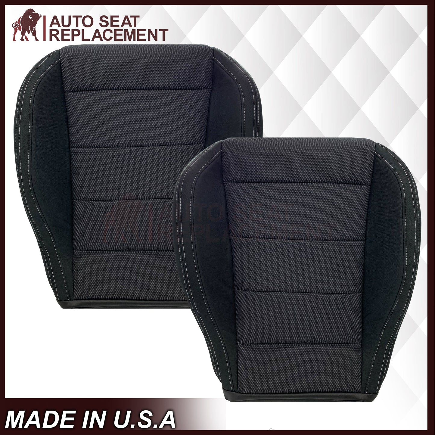 2015-2023 Ford Mustang GT Coupe V6 V8 Cloth (Fabric) Replacement Bottom Seat Covers In Black: Choose Your Side