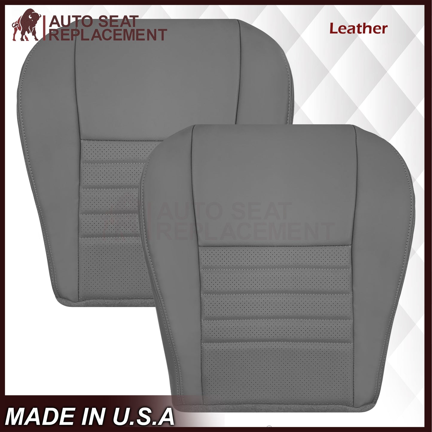 1999-2004 Ford Mustang GT V8 Replacement Cowhide Leather OR Synthetic Leather Seat Cover: Gray, Perforated