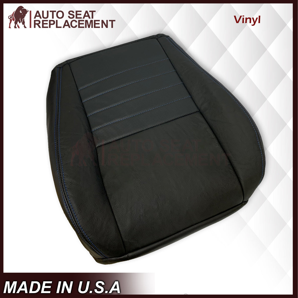 1999-2004 Ford Mustang GT Convertible Custom Blue Stitching Front & Second Row Seat Covers in Dark Charcoal Black: Choose From Variation