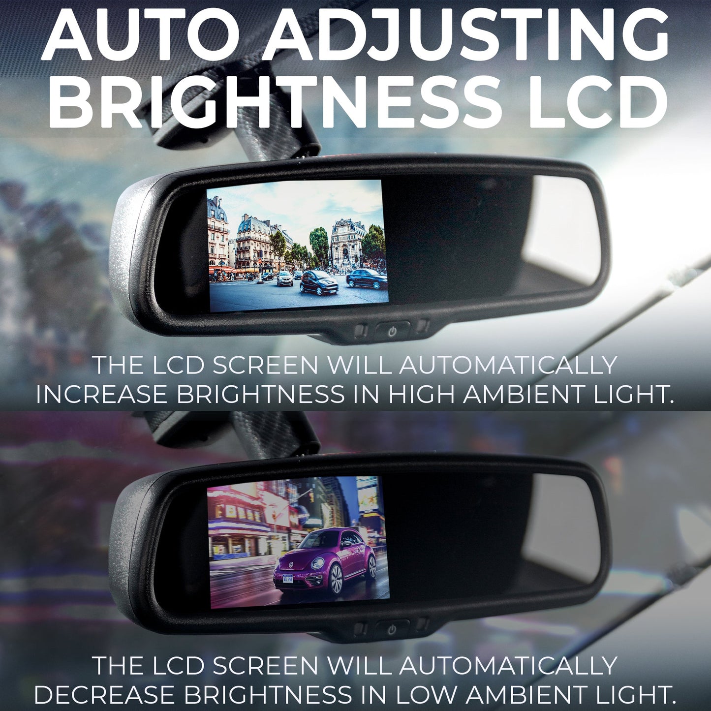 Master Tailgaters 10.5" Rear View Mirror with 4.3" LCD Screen + OnStar Buttons for Existing Wiring | Rearview Universal Fit | Auto Adjusting Brightness LCD | Anti Glare | Full Mirror Replacement