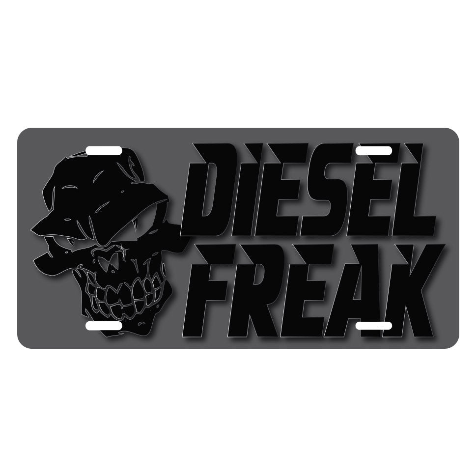 Diesel Freak Burnt Stacked License Plate: Edgy Skull Font Design
