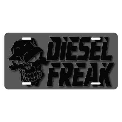 Diesel Freak Burnt Stacked License Plate: Edgy Skull Font Design