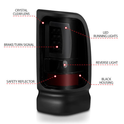 ANZO 1994-2001 Dodge Ram 1500 LED Taillights Plank Style Black w/Smoke Lens 311340