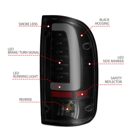 ANZO 1995-2000 Toyota Tacoma LED Taillights Black Housing Smoke Lens (Pair) 311354