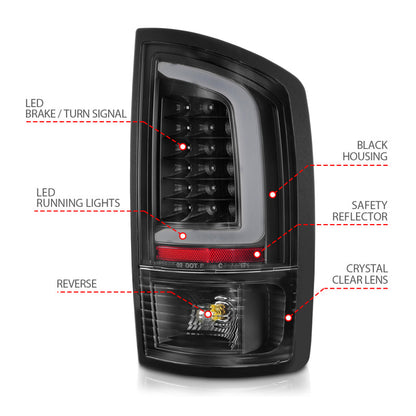 ANZO 2002-2006 Dodge  Ram 1500 LED Tail Lights w/ Light Bar Black Housing Clear Lens 311368