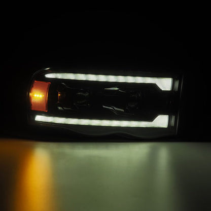 AlphaRex 02-05 Dodge Ram 1500 PRO-Series Projector Headlights Plank Style Alpha Black w/Seq Signal 880572 *Discontinued