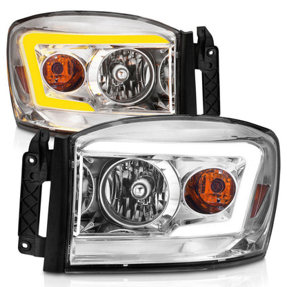 Anzo 06-09 Dodge RAM 1500/2500/3500 Headlights Chrome Housing/Clear Lens (w/Switchback Light Bars) 111527