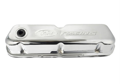 Ford Chrome Steel Valve Cover Set w/Ford Racing Logo FRD302-070
