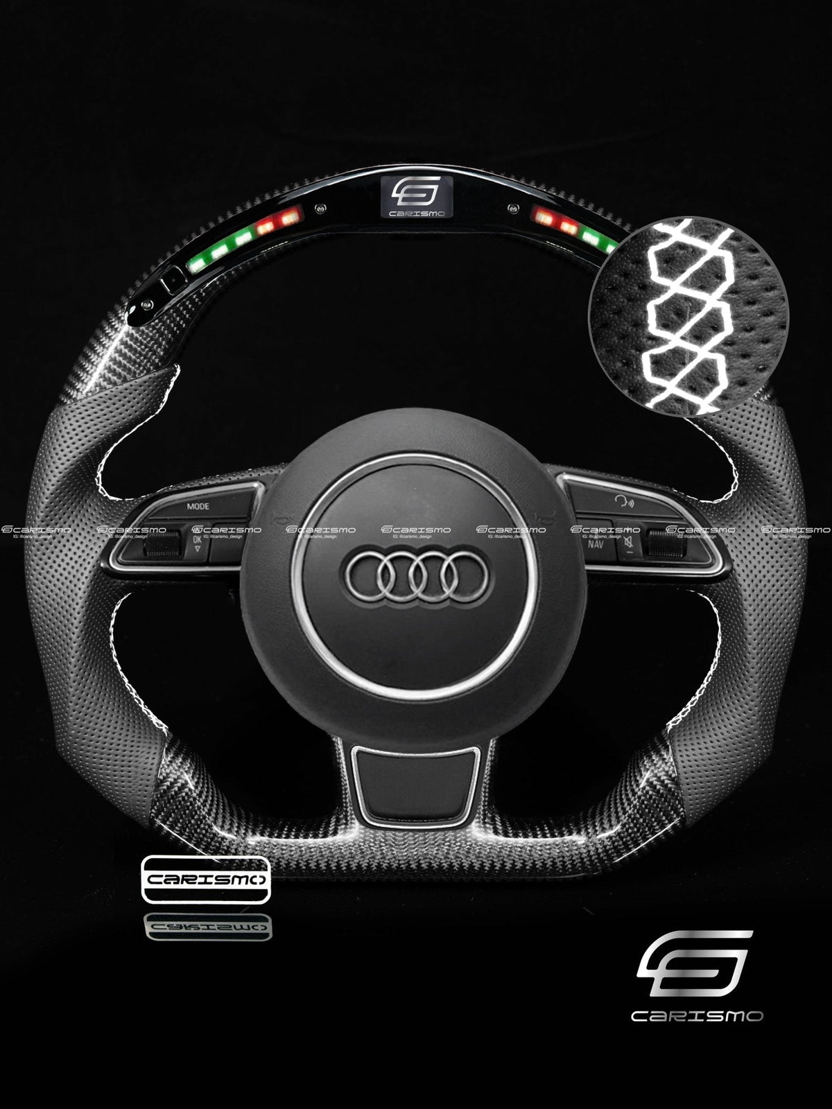 Carismo Steering Wheel For Audi (B8.5 Wheel) - Classic RPM LED - Gloss Carbon - Perforated Leather