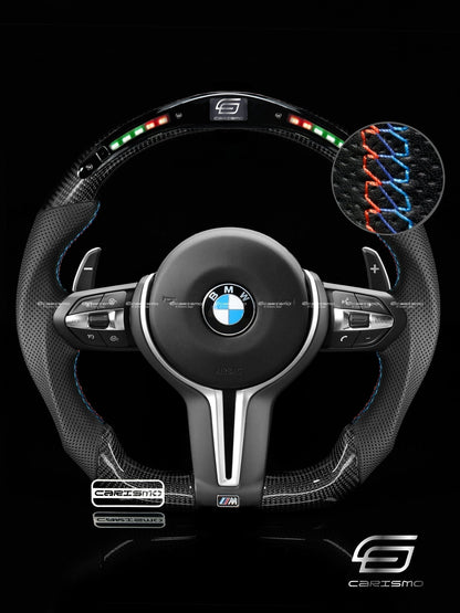 Carismo Steering Wheel For BMW F-Series (M Performance Wheel) - Classic RPM LED - Gloss Carbon - Perforated Leather