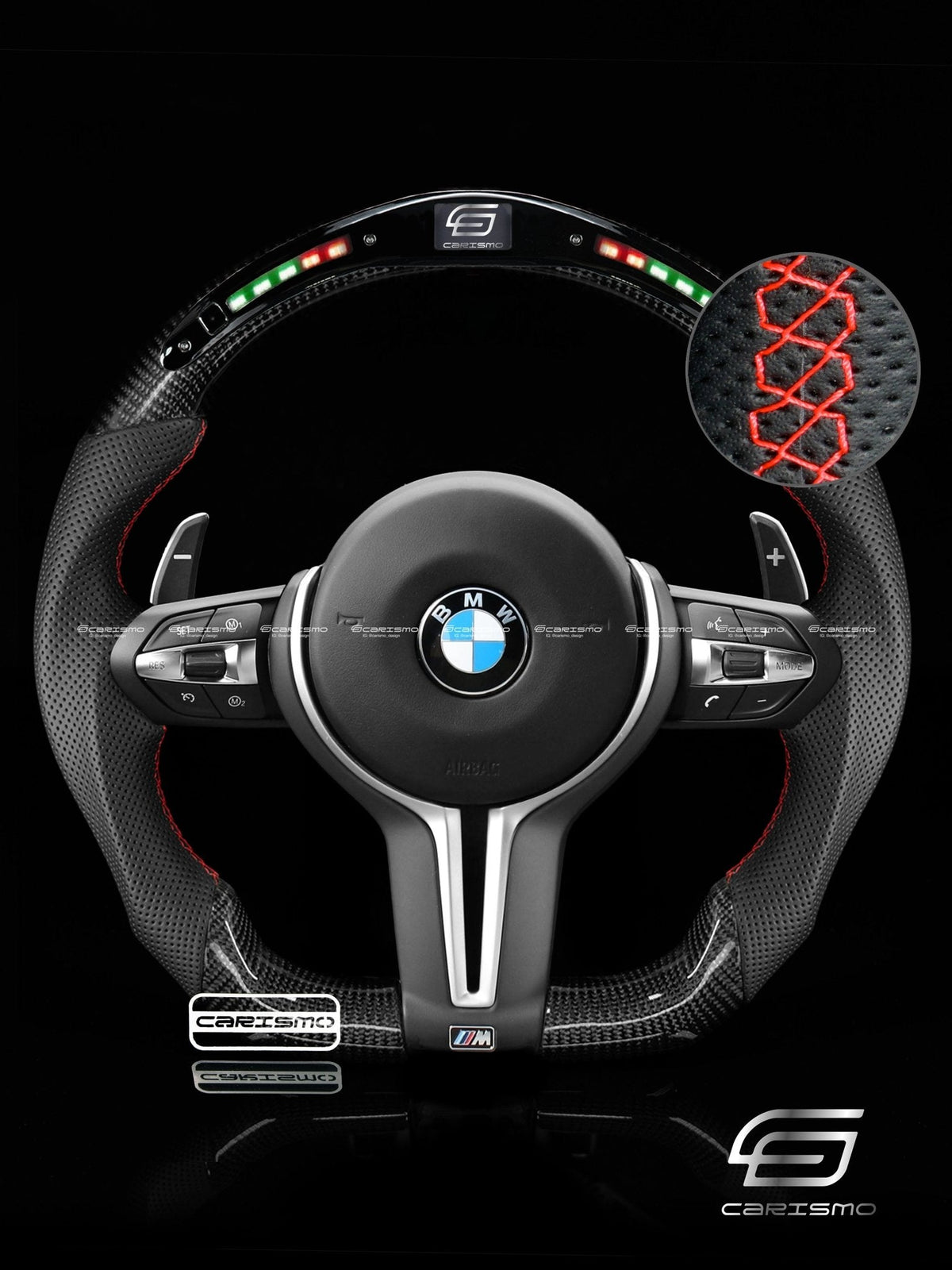 Carismo Steering Wheel For BMW F-Series (M Performance Wheel) - Classic RPM LED - Gloss Carbon - Perforated Leather