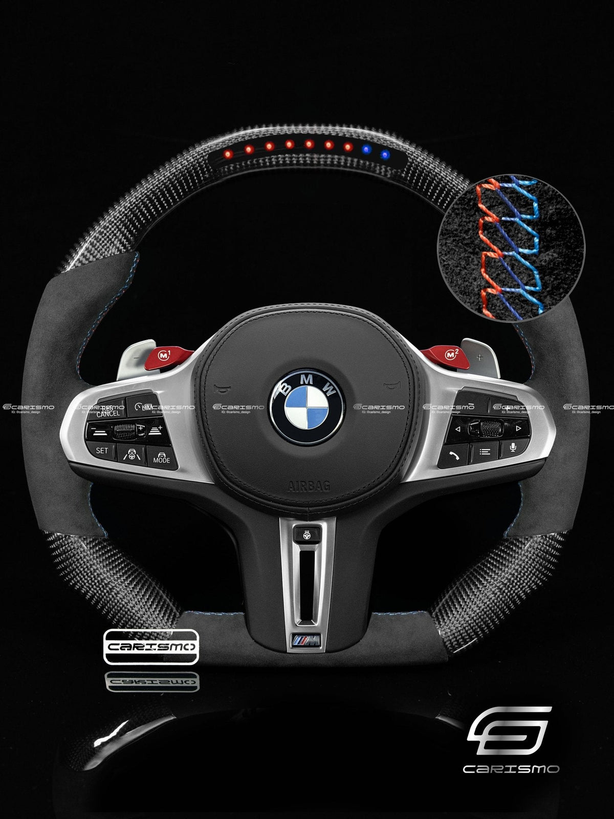 Carismo Steering Wheel For BMW G-Series (M Performance Wheels) - Sequential RPM LED - Gloss Carbon - Alcantara