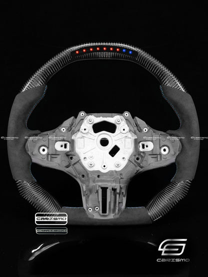 Carismo Steering Wheel For BMW G-Series (M Performance Wheels) - Sequential RPM LED - Gloss Carbon - Alcantara