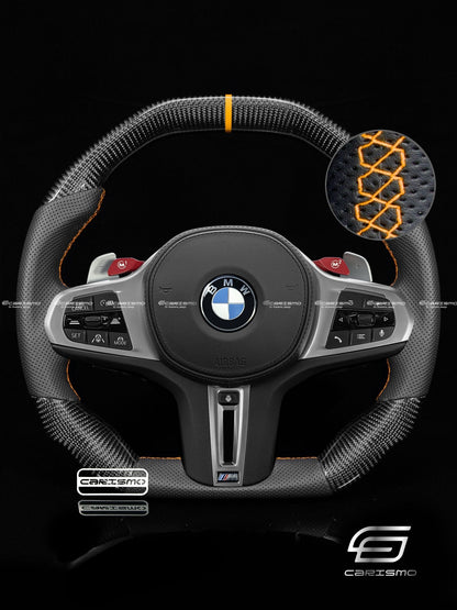 Carismo Steering Wheel For BMW G-Series (M Performance Wheels) - Signature - Gloss Carbon - Perforated Leather